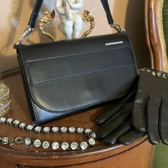 NWOT Christopher Kon Black Crossbody Wallet Phone Bag Leather Minimalist. - Picture 3 of 5